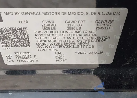 2019 GMC Terrain Sle from USA, damaged, VIN 3GKALTEV3KL247718